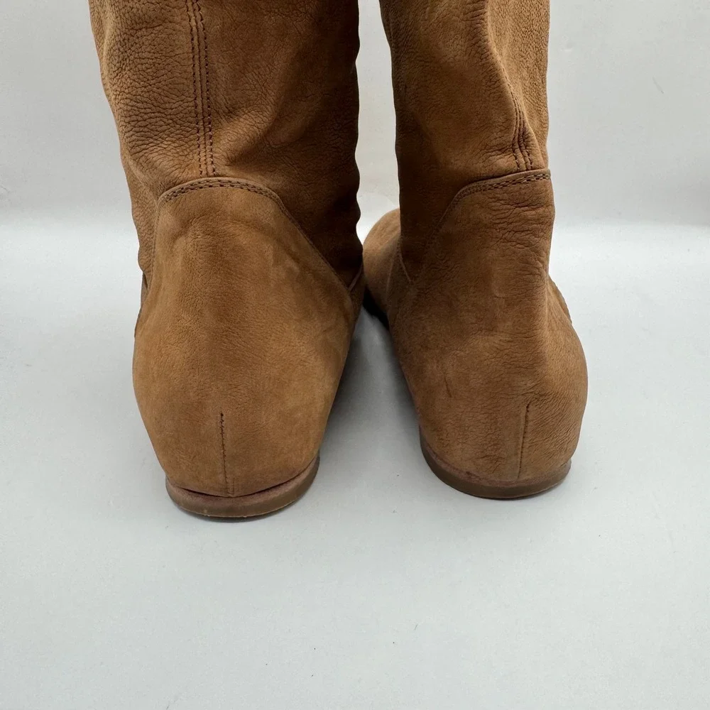 Over The Knee Boots Womens 38 Tan Brown Leather Flat Fold Over Cuff Italy